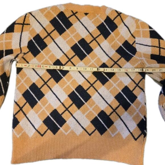 Free Assembly Golden Yellow Navy Argyle Unisex Sweater Size M Preppy Academia - Picture 8 of 9
